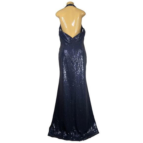 B2 Jasmine Long V-neck Halter Sequin Bridesmaid Dress Gown Midnight Blue Size 18 - Picture 7 of 11